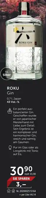 Weinwelt Interspar ROKU GIN 0,7 l, Japan 43 Vol.-% Angebot