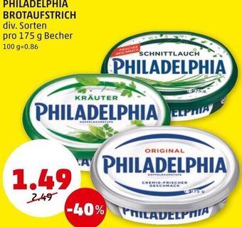PENNY PHILADELPHIA BROTAUFSTRICH div. Sorten pro 175 g Becher Angebot