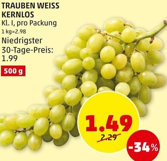 PENNY TRAUBEN WEISS KERNLOS Kl. I, pro Packung Angebot