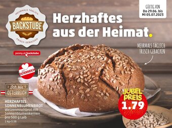 PENNY HERZHAFTES SONNENBLUMENBROT Weizenmischbrot mit Sonnenblumenkernen pro 500 g Laib Angebot