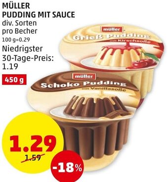PENNY MÜLLER PUDDING MIT SAUCE div. Sorten pro Becher Angebot