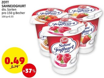 PENNY Zott SAHNEJOGHURT div. Sorten pro 150 g Becher Angebot