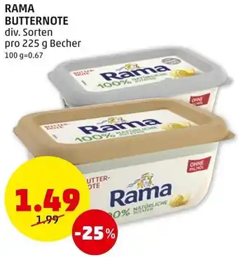 PENNY RAMA BUTTERNOTE div. Sorten pro 225 g Becher Angebot