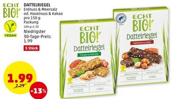 PENNY Dattelriegel Erdnuss & Meersalz od. Haselnuss & Kakao pro 150 g Packung Angebot
