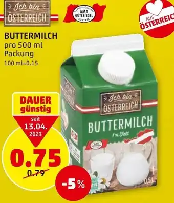 PENNY BUTTERMILCH pro 500 ml Packung Angebot