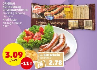 PENNY ORIGINAL NÜRNBERGER ROSTBRATWÜRSTEL pro 300 g Packung Angebot