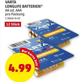 PENNY VARTA LONGLIFE BATTERIEN* AA od. AAA pro Packung Angebot