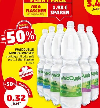 PENNY WALDQUELLE MINERALWASSER spritzig, still od. sanft pro 1,5 Liter Flasche Angebot