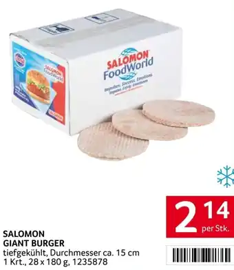 Transgourmet SALOMON GIANT BURGER tiefgekühlt, Durchmesser ca. 15 cm 1 Krt., 28 x 180 g, 1235878 per Stk. Angebot