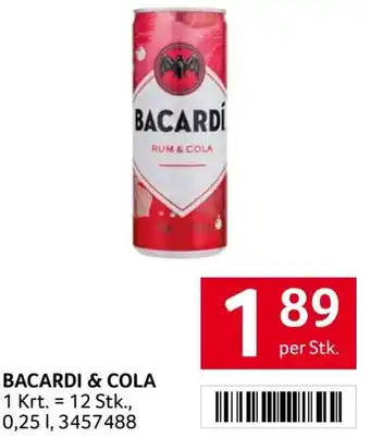 Transgourmet BACARDI & COLA 1 Krt. = 12 Stk., 0,25 l, 3457488 per Stk. Angebot