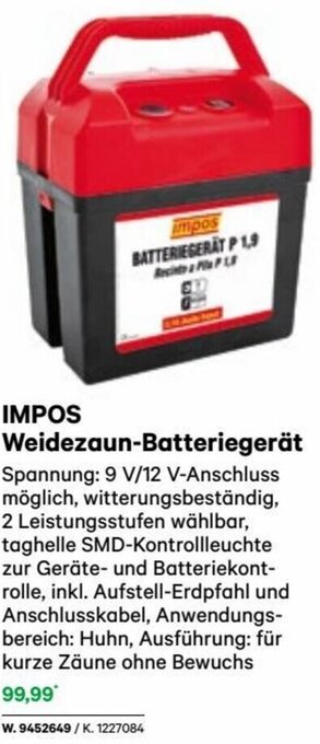 Lagerhaus IMPOS Weidezaun-Batteriegerät Angebot