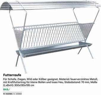 Lagerhaus Futterraufe  : 70 mm, Maße (LxBxH): 300x130x195 cm Angebot