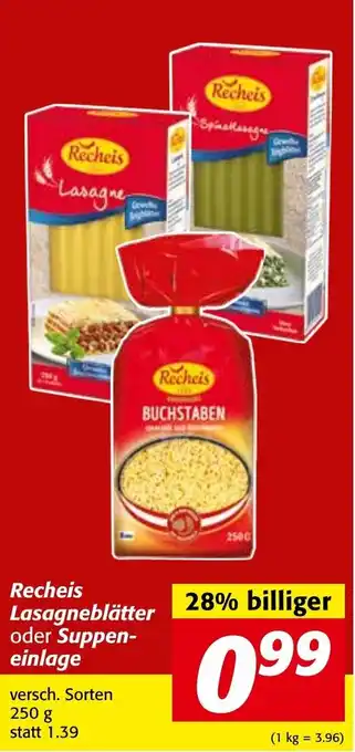 Strasser Markt Recheis Lasagneblätter Oder Suppen-Einlage 250g Angebot