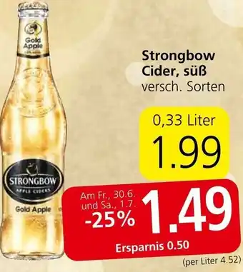 Spar Strongbow Cider, süß versch. Sorten 0,33 Liter Angebot