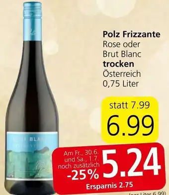Spar Polz Frizzante Rose oder Brut Blanc trocken Österreich 0,75 Liter Angebot