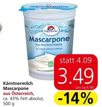Spar Kärntnermilch Mascarpone aus Österreich, ca. 43% Fett absolut, 500 g Angebot