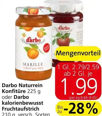 Spar Darbo Naturrein Konfitüre 225 g oder Darbo kalorienbewusst Fruchtaufstrich 210 g, versch. Sorten Angebot
