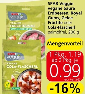 Spar SPAR Veggie vegane Saure Erdbeeren, Royal Gums, Gelee Früchte oder Cola-Flascherl 200 g Angebot
