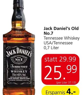 Spar Jack Daniel's Old No.7 Tennessee Whiskey USA/Tennessee 0,7 Liter Angebot