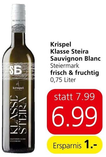 Spar Krispel Klasse Steira Sauvignon Blanc Steiermark frisch & fruchtig 0,75 Liter Angebot