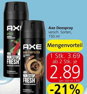 Spar Axe Deospray versch. Sorten, 150 ml Angebot