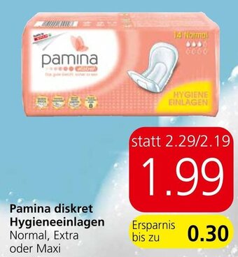 Spar Pamina diskret Hygieneeinlagen Normal, Extra oder Maxi Angebot