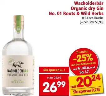 Interspar Wacholderbär Organic dry Gin No. 01 Roots & Wild Herbs 0,5-Liter-Flasche Angebot