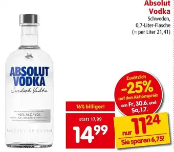 Interspar Absolut Vodka Schweden, 0,7-Liter-Flasche Angebot