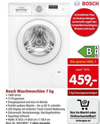Interspar Bosch Waschmaschine 7 kg Angebot