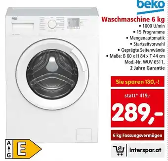 Interspar beko Waschmaschine 6 kg Angebot