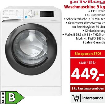 Interspar privileg Waschmaschine 9 kg Angebot