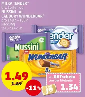PENNY Milka Tender Nussini Od.Cadbury Wunderbar 148g-185g Angebot
