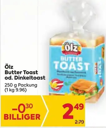 Billa Ölz Butter Toast od. Dinkeltoast 250 g Packung Angebot