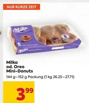 Billa Milka od. Oreo Mini-Donuts 144 g- 152 g Packung Angebot