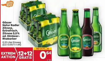 Billa Gösser Natur Radler Zitrone, Extrafrisch, Zitrone 0,0% od. Himbeer-Rhabarber 0,33 Liter Angebot