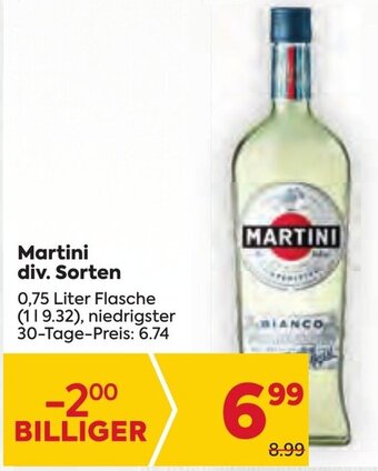 Billa Martini div. Sorten 0,75 Liter Flasche Angebot