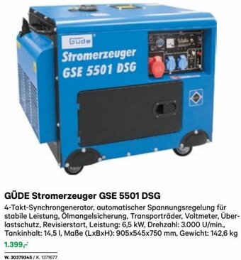 Lagerhaus GÜDE Stromerzeuger GSE 5501 DSG Angebot