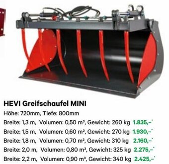 Lagerhaus HEVI Greifschaufel MINI Höhe: 720mm, Tiefe: 800mm Angebot