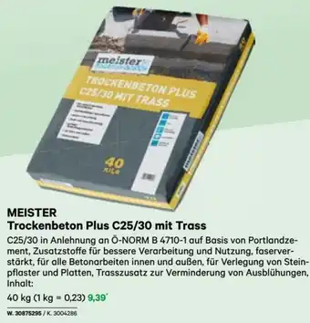 Lagerhaus MEISTER TROCKENBETON PLUS C25/30 MIT TRASS 40 kg Angebot