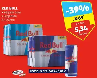 Hofer RED BULL Regular oder • Sugarfree 6 x 250 ml Angebot