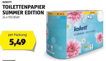 Hofer ΚΟΚΕΤΤ TOILETTENPAPIER SUMMER EDITION 24 x 150 Blatt Angebot