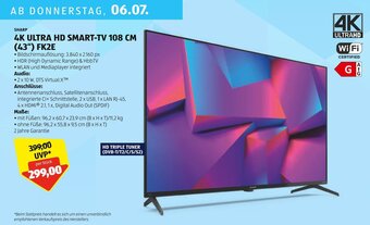 Hofer SHARP 4K ULTRA HD SMART-TV 108 CM (43") FK2E Angebot