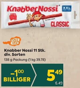 Billa Knabber Nossi 11 Stk. div. Sorten 138 g Packung Angebot
