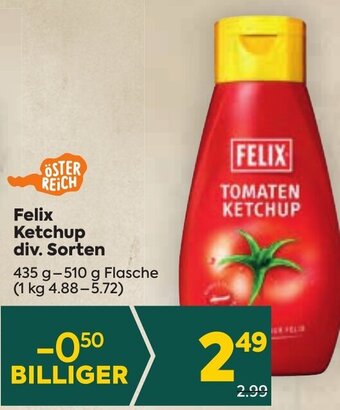 Billa Felix Ketchup div. Sorten 435 g -510 g Angebot