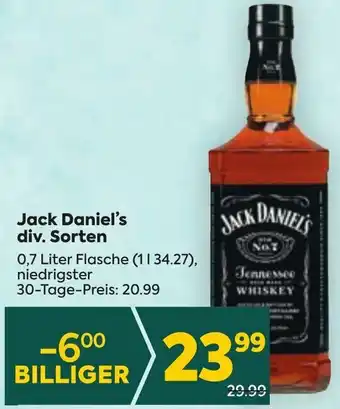 Billa Jack Daniel's div. Sorten 0,7 Liter Flasche Angebot
