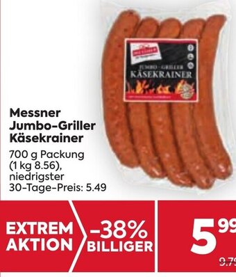 Billa Messner Jumbo-Griller Käsekrainer 700 g Packung Angebot