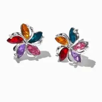 Rainbow crystal flower swirl silver stud earrings