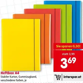 Interspar Heftbox A4 Stabiler Karton, Gummizugband, verschiedene Farben, je Angebot