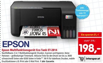 Interspar Epson Multifunktionsgerät Eco Tank ET-2814 Angebot