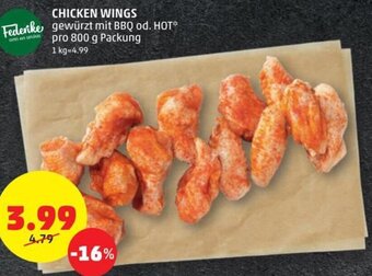 PENNY CHICKEN WINGS gewürzt mit BBQ od. HOT* pro 800 g Packung Angebot